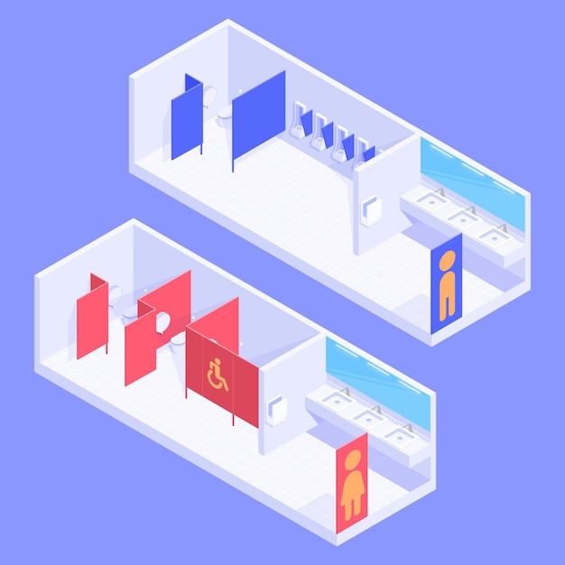 Free vector isometric public toilets male and female