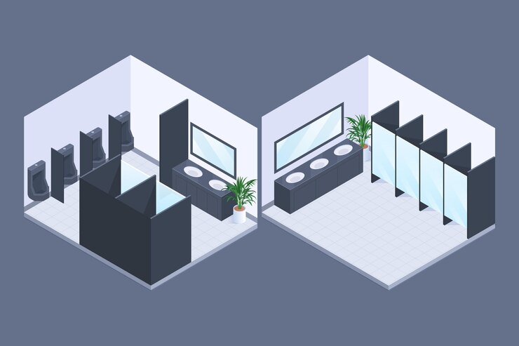 Free Vector isometric public toilets (male and female)