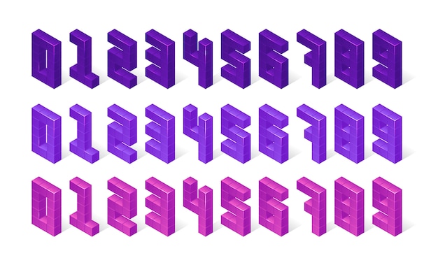 免费矢量等距紫色数字的3 d数据集