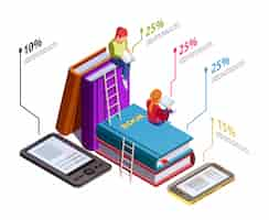 무료 벡터 아이소 메트릭 독서 infographic