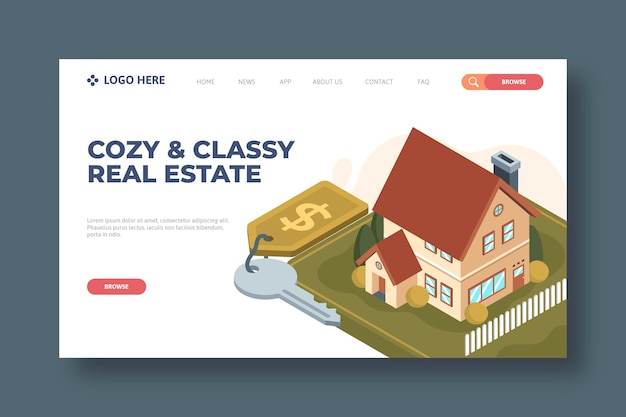 Free vector isometric real estate landing page template