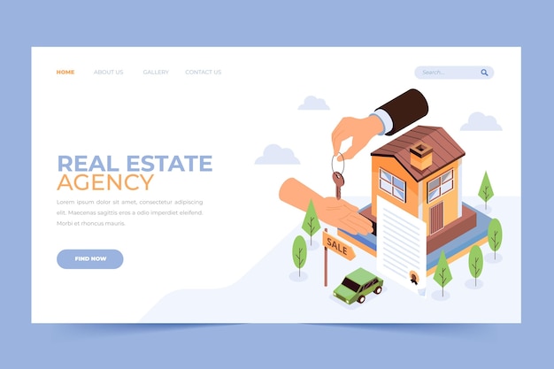 Free vector isometric real estate landing page