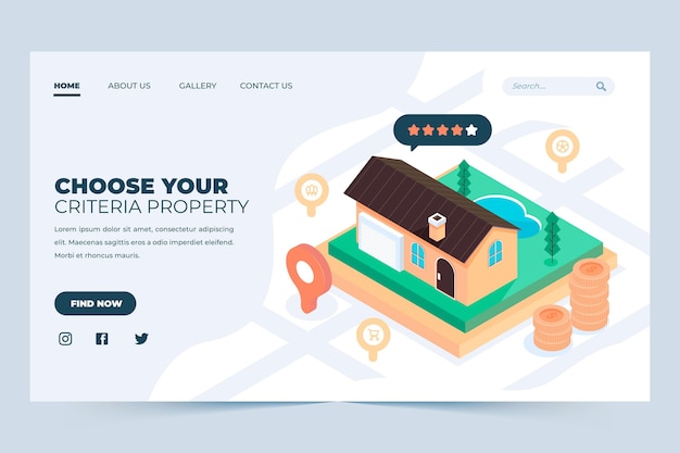 Free vector isometric real estate landing page