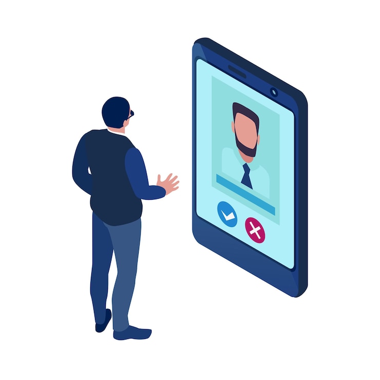 Free Vector isometric recruitment icon with hr specialist and resume of job candidate on tablet screen