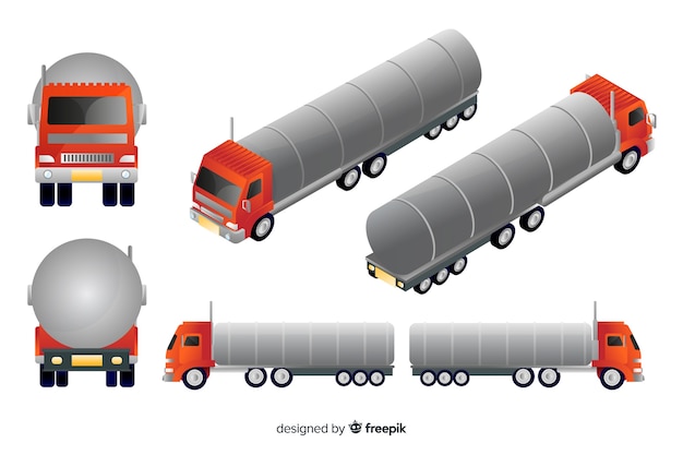 Изометрические красный грузовик в разных видах