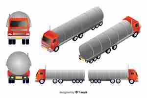 Бесплатное векторное изображение Изометрические красный грузовик в разных видах