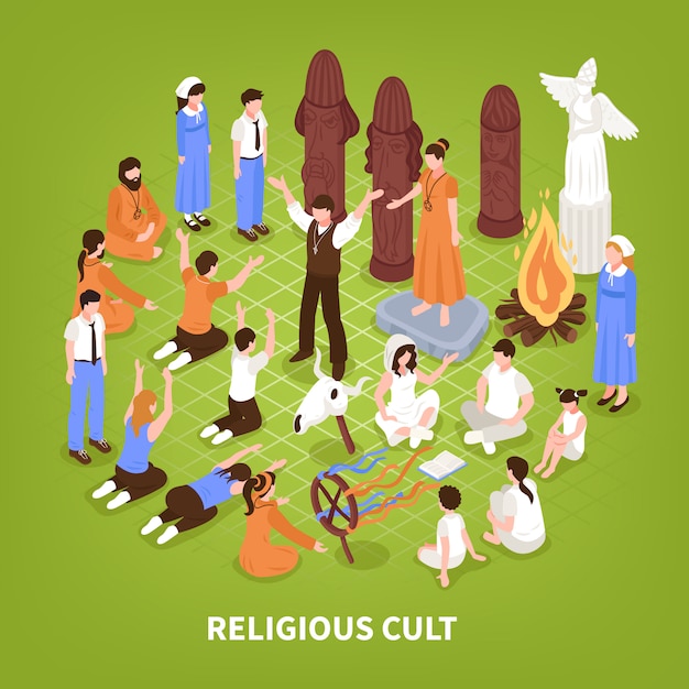 Isometric religious cult background