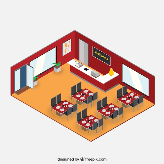 Free vector isometric restaurant interior illustration