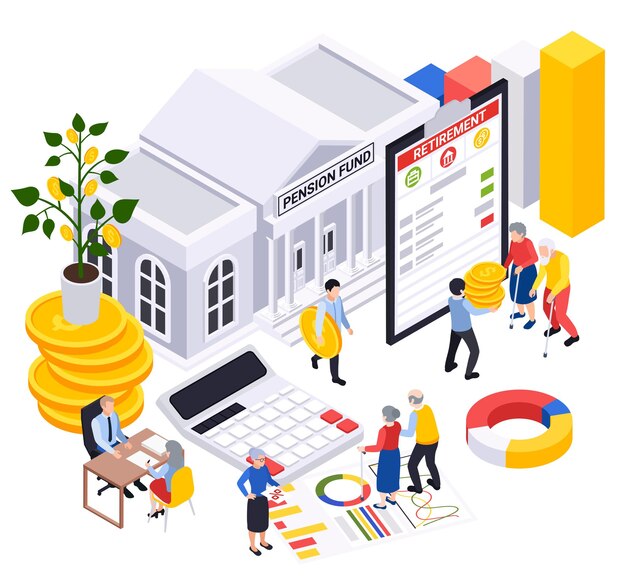 Isometric retirement preparation plan illustration