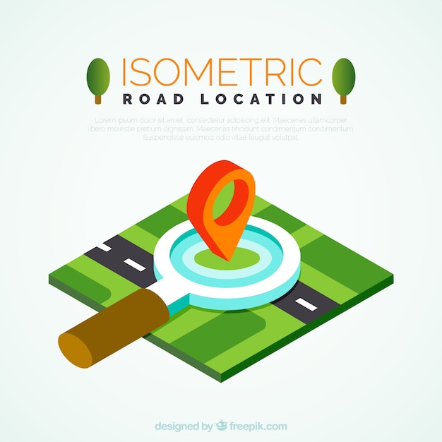 Isometric road with a big magnifying glass