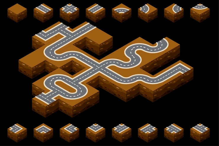 Free Vector isometric road with the ground for the path.