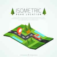 Free vector isometric road with a red car