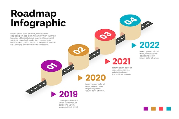 Free vector isometric roadmap infographic template