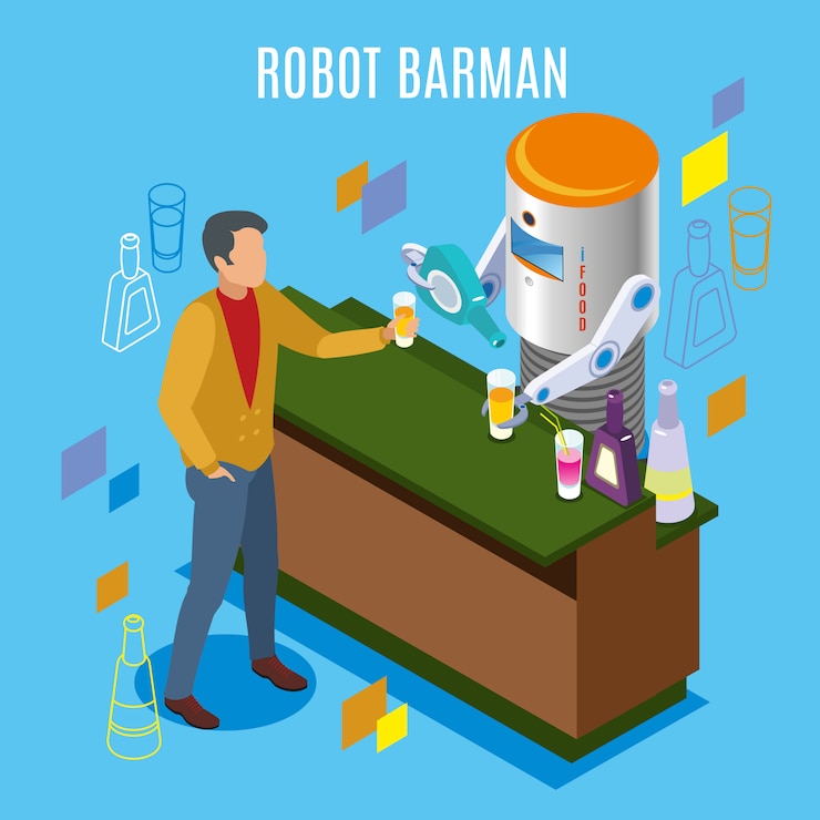 Free Vector isometric robotic restaurant 