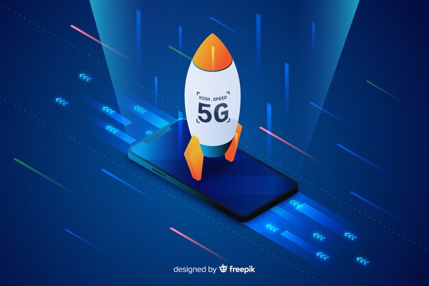 아이소 메트릭 로켓 5g 개념 배경