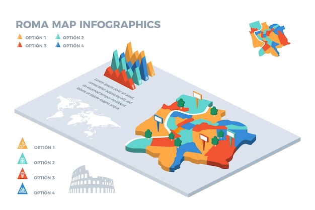 Free vector isometric rome city map infographics