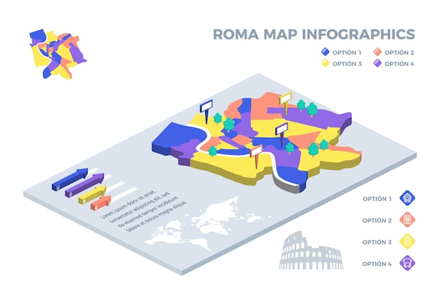 無料ベクター 等尺性ローマ地図のインフォグラフィック