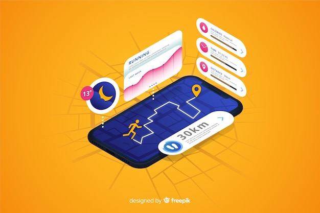 Free vector isometric running mobile app infographic