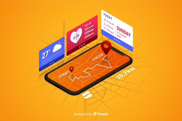 Isometrica esecuzione mobile app infografica