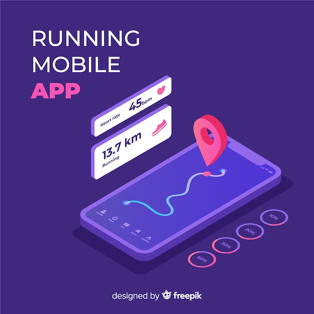 Isometric running mobile app infographic