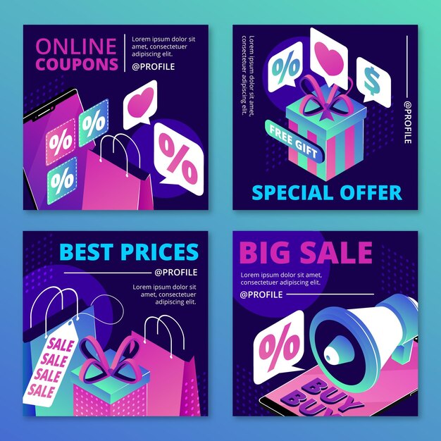 Free vector isometric sale instagram post collection