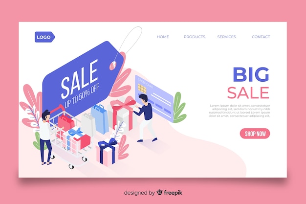 Free vector isometric sale landing page template