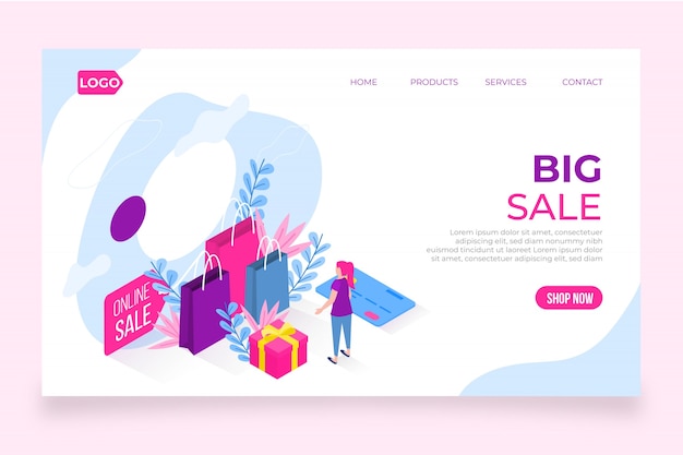 Isometric sale landing page template