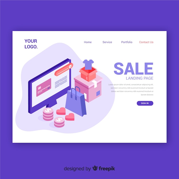 Free vector isometric sale landing page template