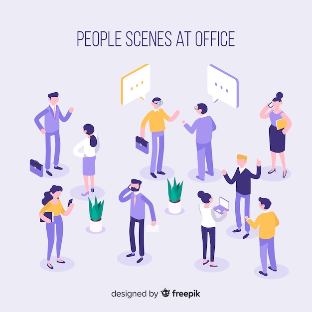 Free vector isometric scenes at the office collection