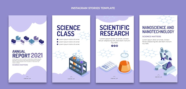 Free vector isometric science instagram stories