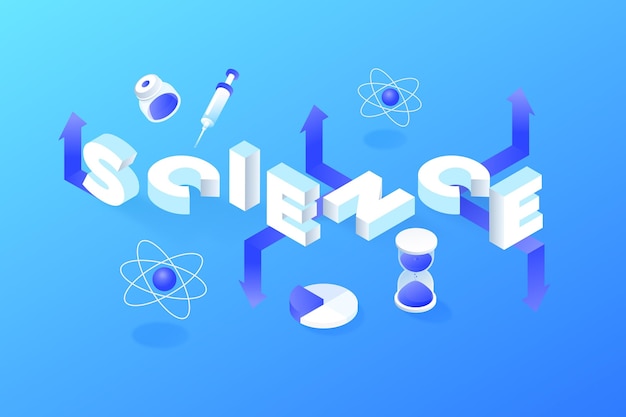 Free vector isometric science word concept with elements pack