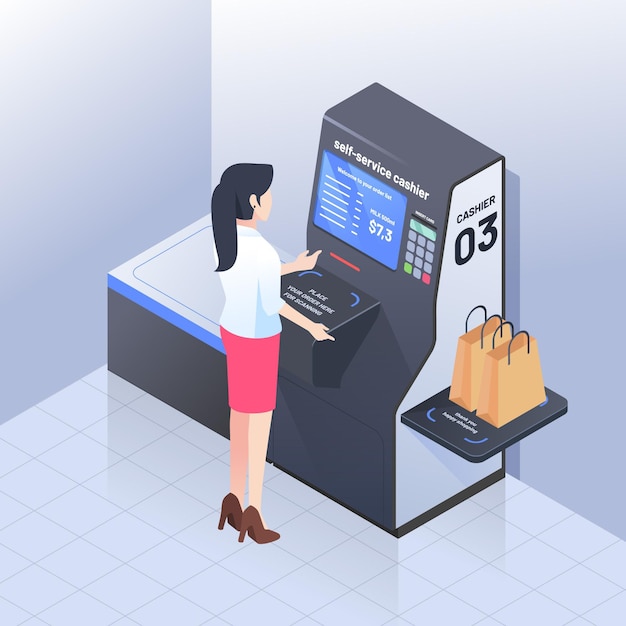 Free vector isometric self-service cashier concept