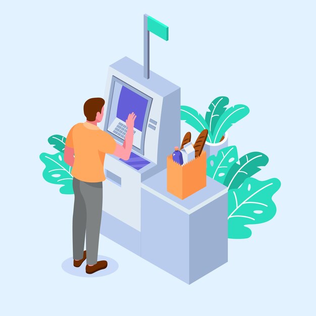 Isometric self-service cashier