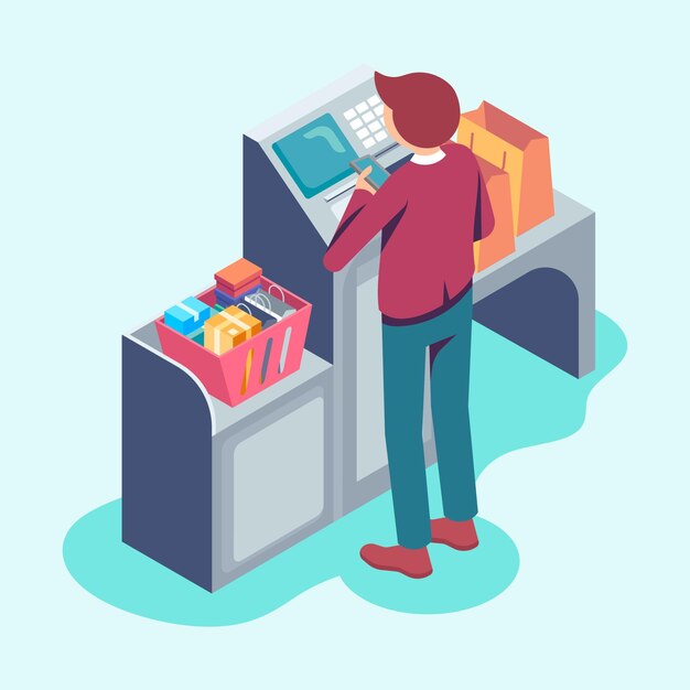 Isometric self-service cashier