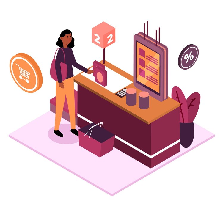 Free Vector isometric self-service cashier