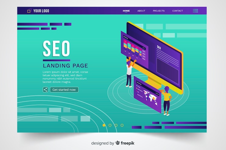 Free Vector isometric seo landing page template