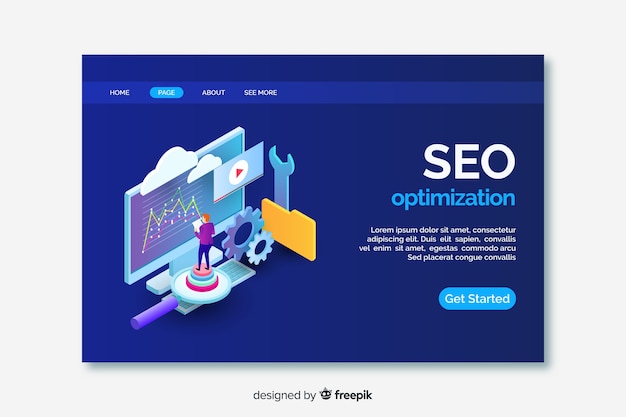 Free vector isometric seo landing page template