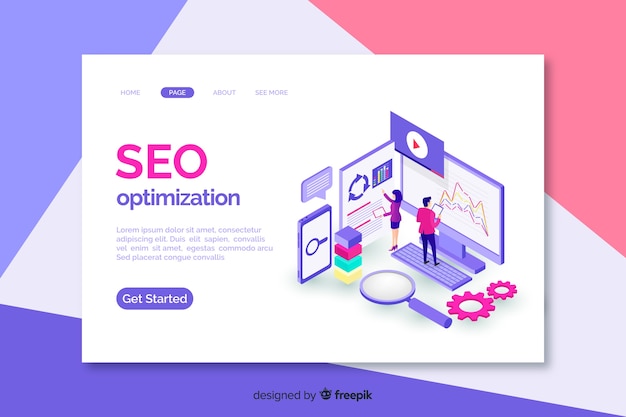 Free vector isometric seo landing page template