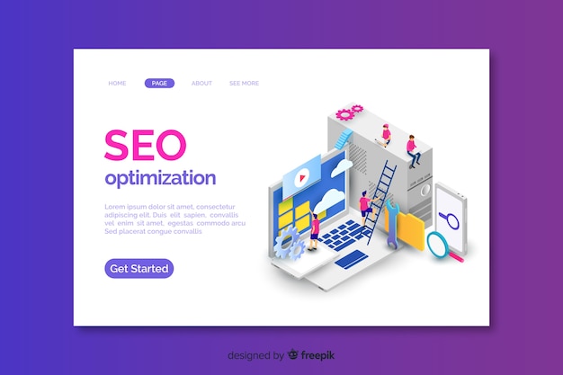 Isometric seo landing page template