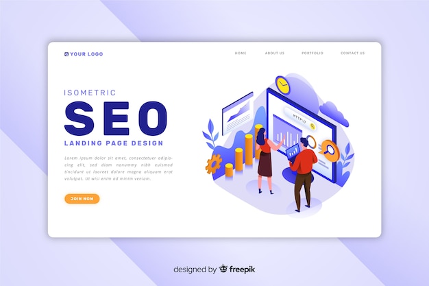 Free Vector Isometric seo landing page template Free Vector Isometric seo landing page template
