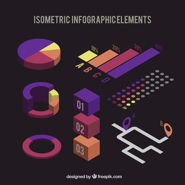 Set isometrica di elementi per infografica