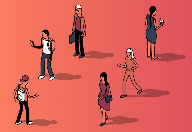 isometric set of faceless people in casual clothing