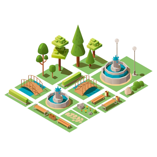 Isometric set of public park elements