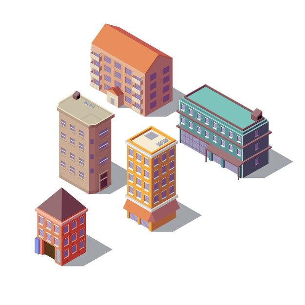 isometric set of residential buildings