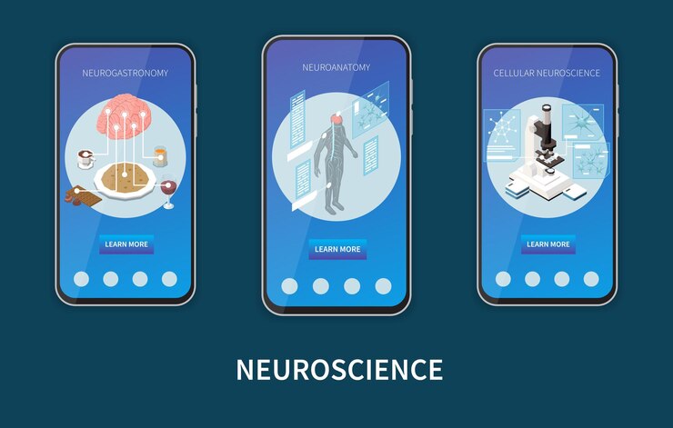 Free Vector isometric set of vertical mobile banners with neurogastronomy neuroanatomy cellular neuroscience research isolated 3d vector illustration