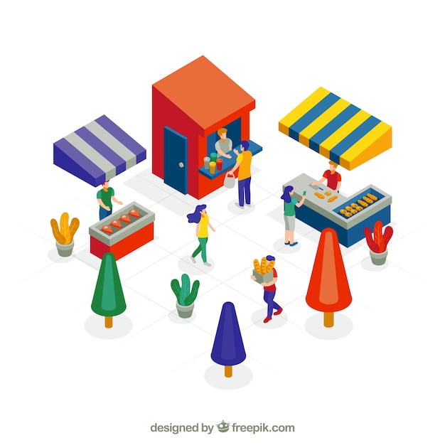 Free vector isometric shopping concept with people