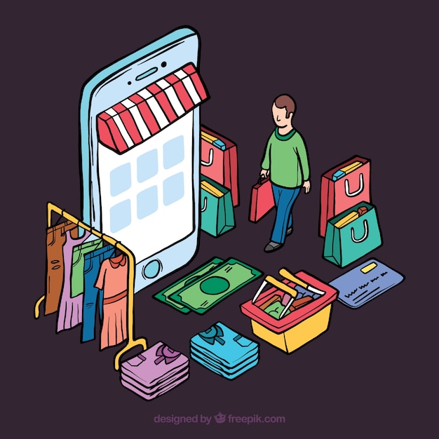 Isometric shopping concept with persons