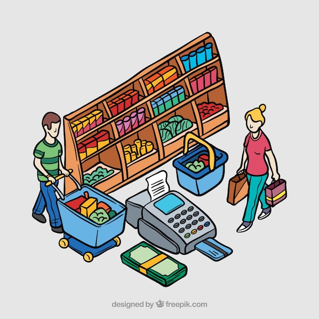 Free vector isometric shopping concept with persons