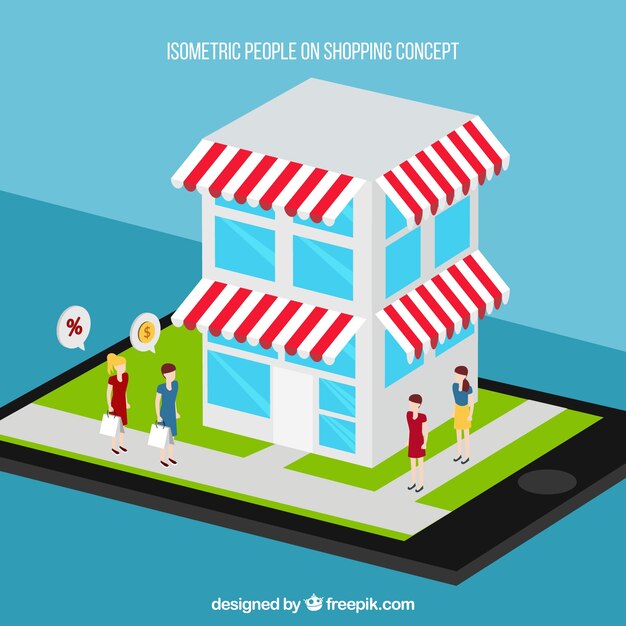 Isometric shopping concept with persons