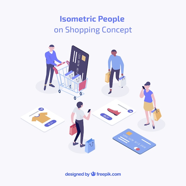 Бесплатное векторное изображение Изометрическая концепция покупок с людьми